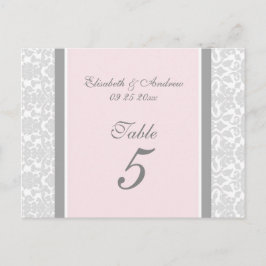 Hochzeitskarten Tischnummer Rosa Grau Damask