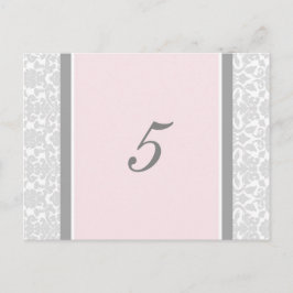 Hochzeitskarten Tischnummer Rosa Grau Damask