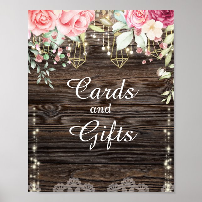 Hochzeitskarten und Geschenke aus rustikalem Holz Poster (Vorne)