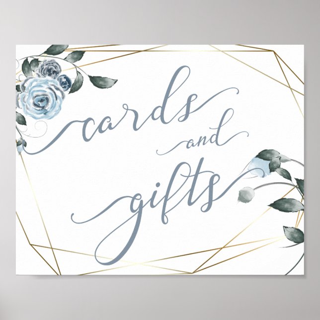 Hochzeitskarten und Geschenke Dusty Blue Floral Si Poster (Vorne)