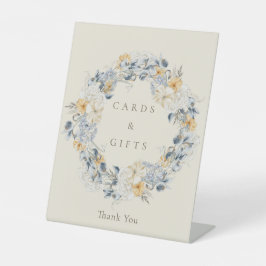 Hochzeitskarten und Geschenke für blaugelbe Blumen Sockelschild