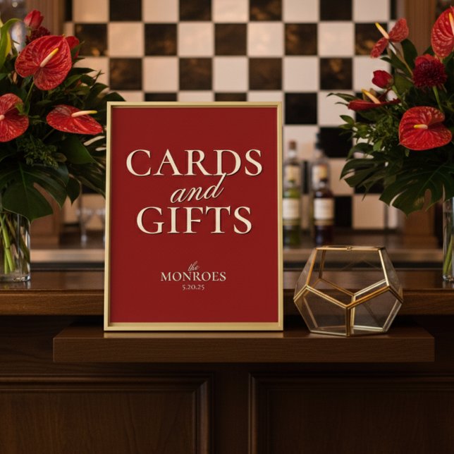 Hochzeitskarten und Geschenke für Luxus Red Weddin Poster (Add a touch of timeless elegance to your gift table with this Old Money Bold Red Sign!)