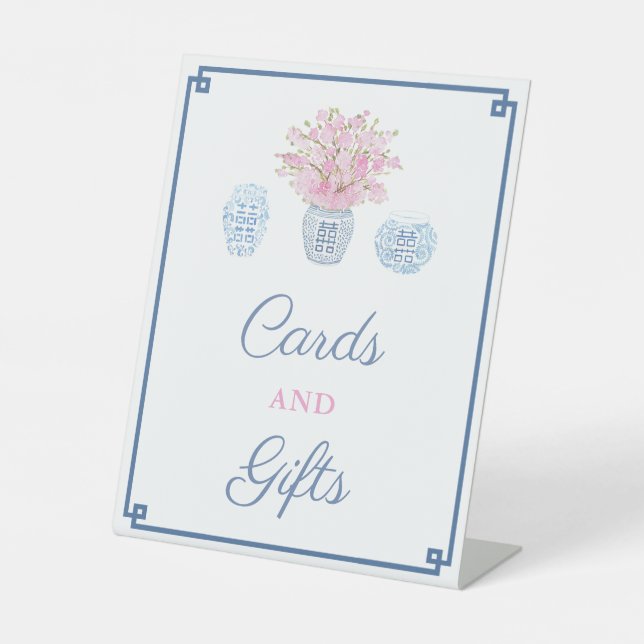 Hochzeitskarten und Geschenke von Navy und Pink Ch Sockelschild (Vorderseite)