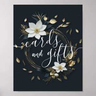 Hochzeitskarten verschenken Chic White Gold Floral Poster