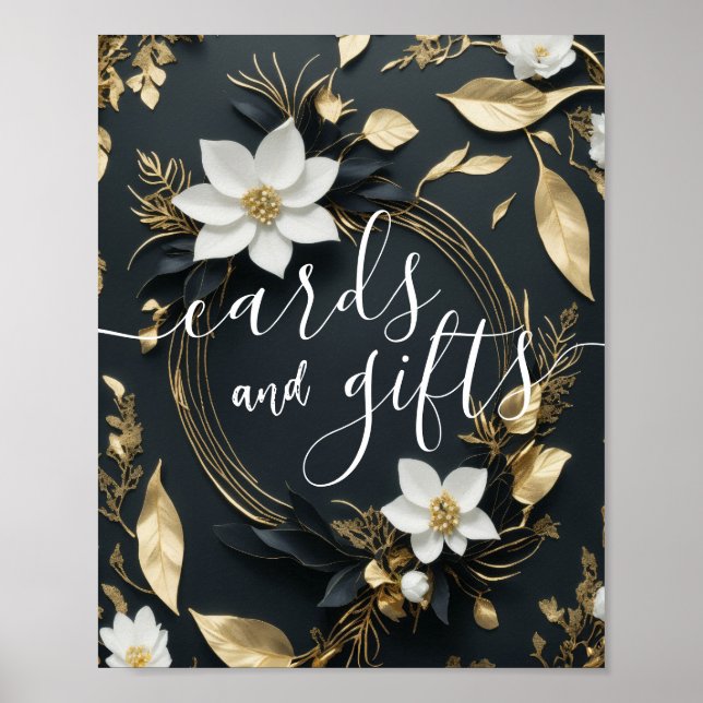 Hochzeitskarten verschenken Chic White Gold Floral Poster (Vorne)