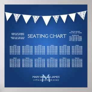 Hochzeitskartentabelle Liebe Bunting Monogram Blue Poster