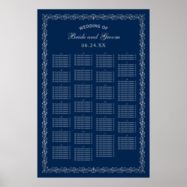 Hochzeitskartentabelle | Marine und Silver Poster (Vorne)