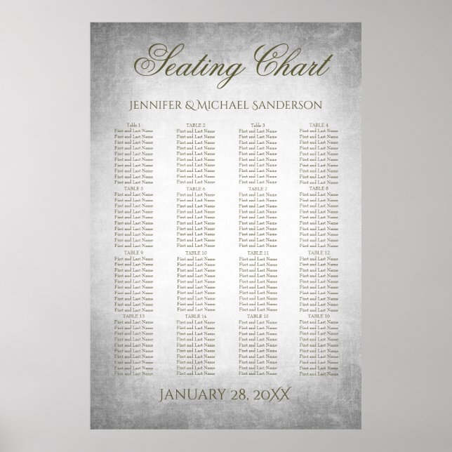 Hochzeitskartentabelle Vintages Silber Poster (Vorne)