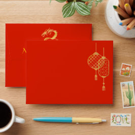 Hochzeitskartenumschlag für Red and Gold Dragon