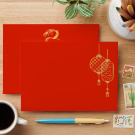 Hochzeitskartenumschlag für Red and Gold Dragon