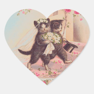 Hochzeitskatzen Braut und Bräutigam Liebe Herz-Aufkleber
