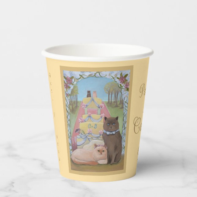 Hochzeitskatzen - das Personalisierte faule Paar Pappbecher (Vorderseite)