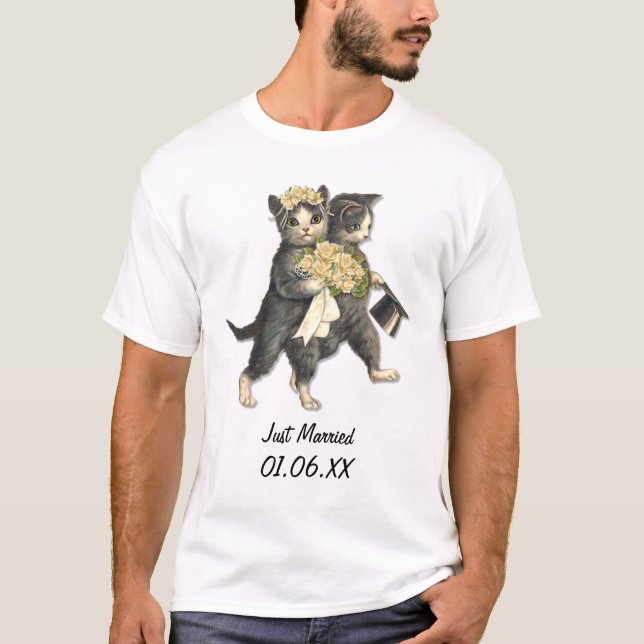 Hochzeitskatzen - Einfach verheiratet individuell  T-Shirt (Vorderseite)