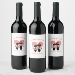 Hochzeitskatzen Elegante Schwarz-weiße Korallen Ni Weinetikett