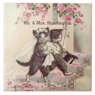 Hochzeitskatzen mit anpassbarem Namen Fliese