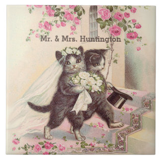 Hochzeitskatzen mit individualisierbarem Namen Fliese