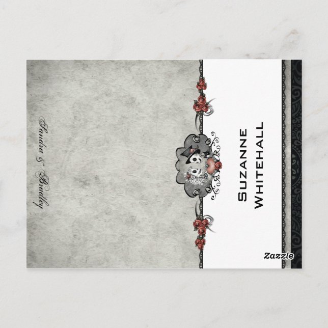 Hochzeitskelette Graue ADD-Namensfaltung Platzkart Postkarte (Rückseite)