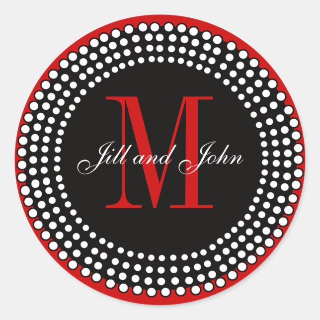 Hochzeitskennzeichen für Monogramm und Namen - Rot Runder Aufkleber (Vorderseite)