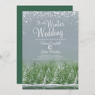 Hochzeitskiefern im Winter Graue Grüne Kunst Einladung
