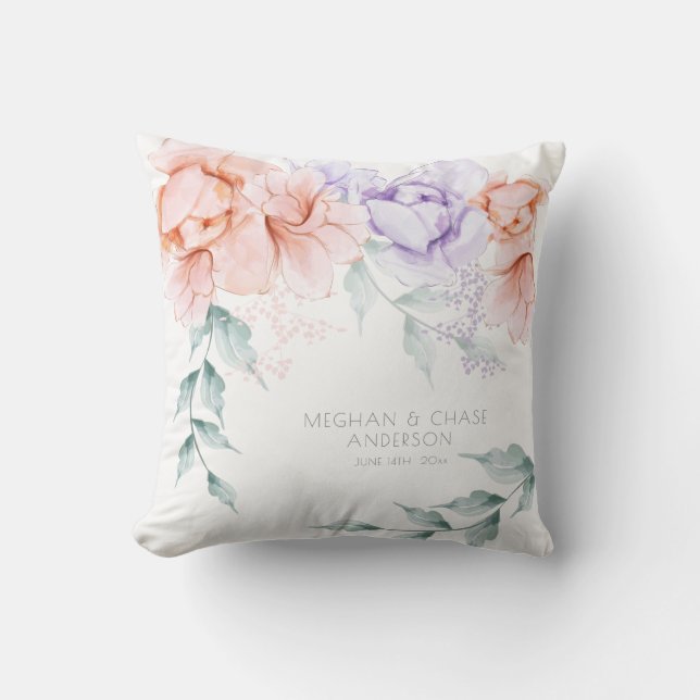 Hochzeitskissen | Coral Lilac Aquarelle Peonies Kissen (Vorderseite)
