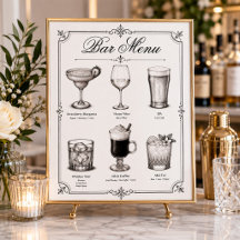 Hochzeitsklassiker Kalligrafie Cocktail-Bar-Menü