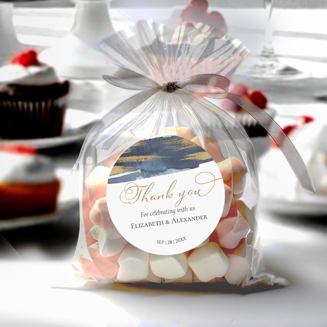 Hochzeitskleber | Blue Watercolor Abstrakt Gilded Runder Aufkleber (Von Creator hochgeladen)