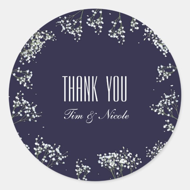 Hochzeitskleber für Gipskraut und Blues Runder Aufkleber (Vorderseite)