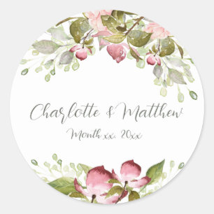 Hochzeitskleber Wasserfarbe Rosa Rosen Runder Aufkleber