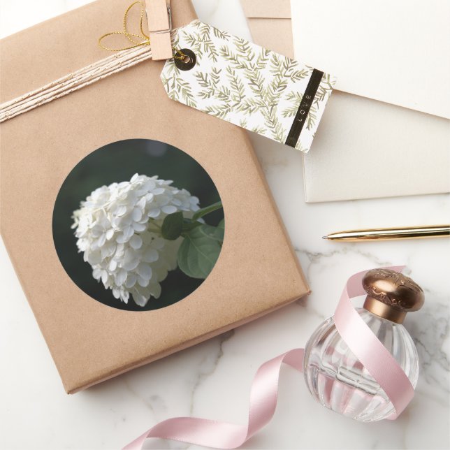 Hochzeitskleber - wunderschönes weißes Hydrangea Runder Aufkleber (Schenken)