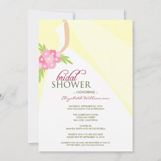 Hochzeitskleid_2 Brautdusche Einladung (gelb) (Vorderseite)