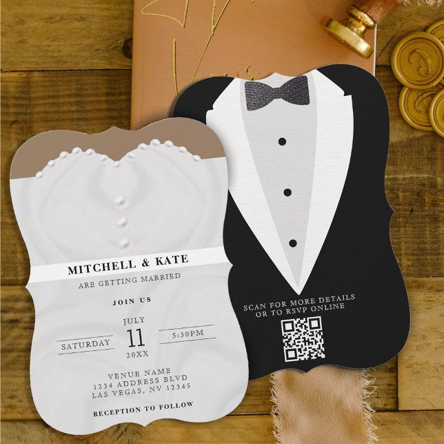 Hochzeitskleid Anzug & Bowtie QR-Code Einladung (Von Creator hochgeladen)