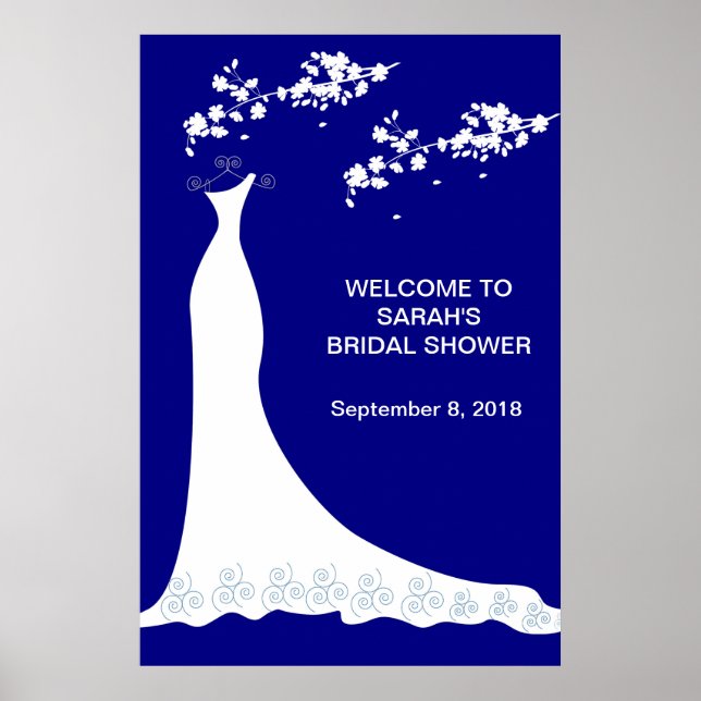 Hochzeitskleid, Blüte auf Marineblau Poster (Vorne)