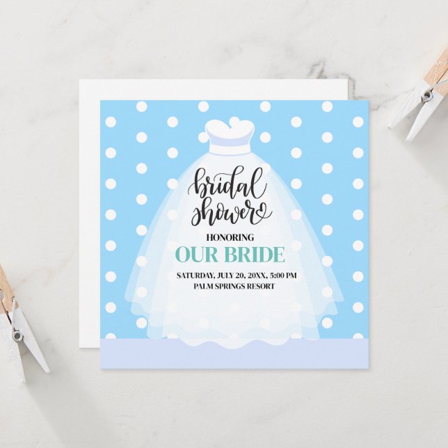 Hochzeitskleid Brautdusche Einladung (Vorderseite/Rückseite Beispiel)