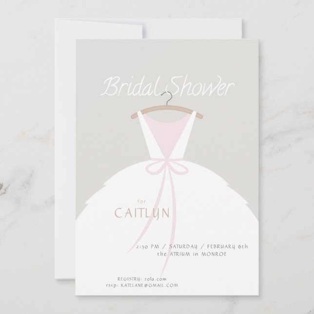Hochzeitskleid Brautdusche Einladung (Vorderseite)