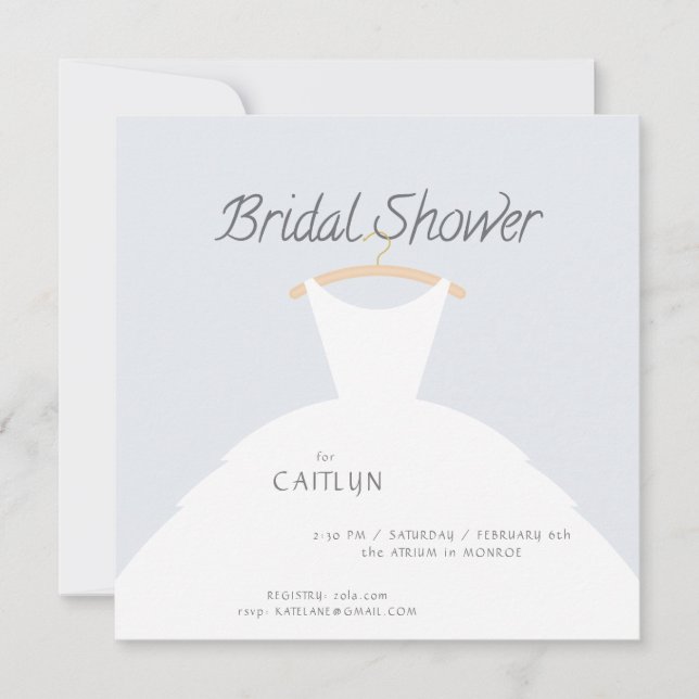 Hochzeitskleid Brautdusche Einladung (Vorderseite)