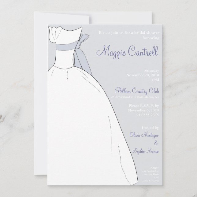 Hochzeitskleid Brautdusche Einladung (Vorderseite)