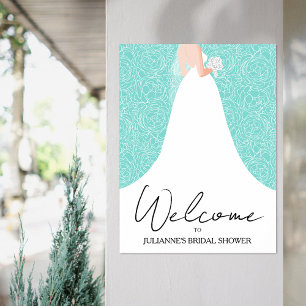 Hochzeitskleid Brautparty Türkis Willkommen Poster