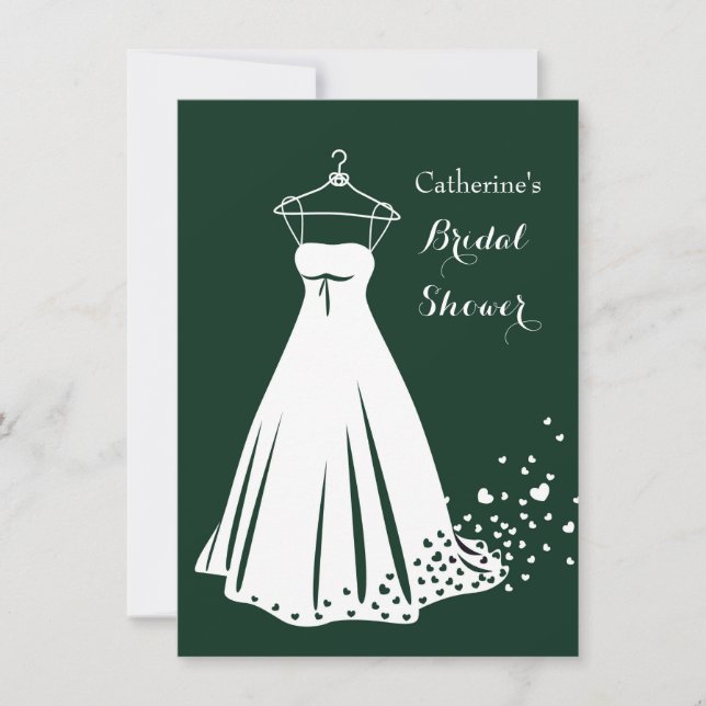 Hochzeitskleid, Herzen auf grünem Brautparty laden Einladung (Vorderseite)