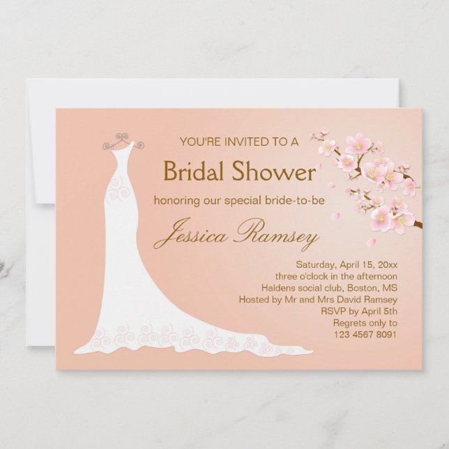 Hochzeitskleid, Kirschblüte Brautparty Einladung (Vorderseite)