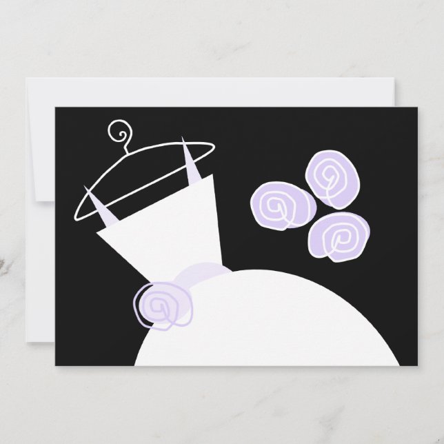 Hochzeitskleid Lila Brautparty, horizontal schwarz Einladung (Vorderseite)