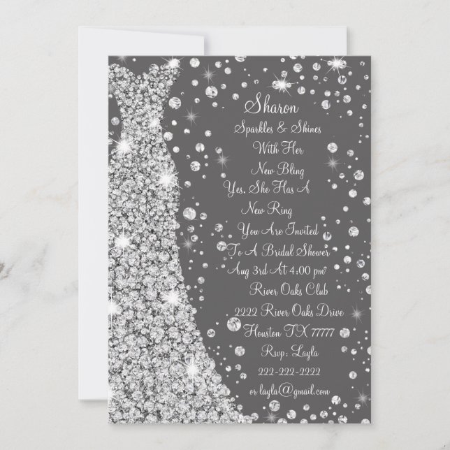 Hochzeitskleid mit Diamant - Einladung (Vorderseite)
