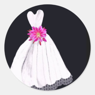 Hochzeitskleid mit rosa tropischer Blume Bouquet Runder Aufkleber