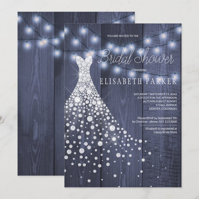Hochzeitskleid Navy Barn Wood Winter Brautparty Einladung (Vorne/Hinten)