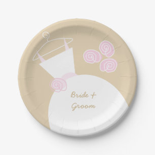 Hochzeitskleid Pink Beige Papiertafel "Names" Pappteller