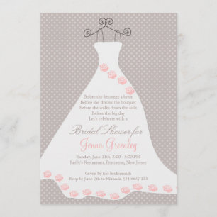 Hochzeitskleid, Rosen, Polkapunkte Einladung