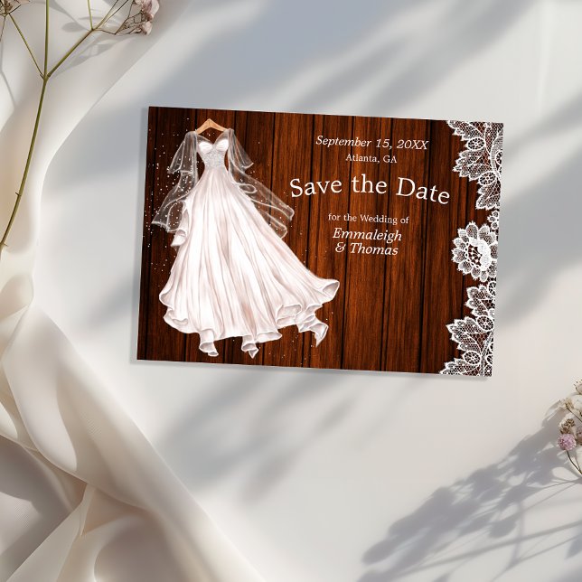 Hochzeitskleid Save the Date rustikale Holzlatte (Von Creator hochgeladen)