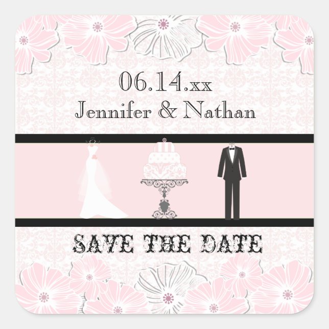Hochzeitskleid Save the Date Stickers (Vorderseite)