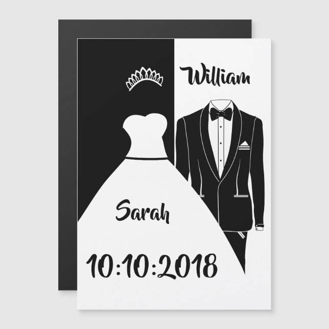 Hochzeitskleid tuxedo schwarz-weiß magneteinladung (Vorne/Hinten)