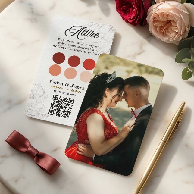 Hochzeitskleidungsfarben-Palette QR-Code Foto  Begleitkarte (Wedding Dress Code Color Palette QR Code Photo Enclosure Insert Card)