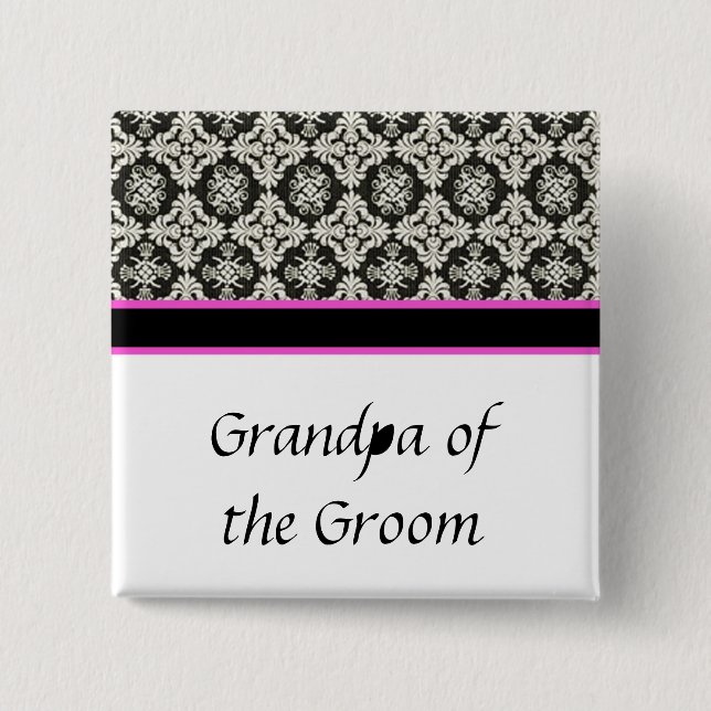 Hochzeitsknopf, schwarzer Damast Button (Vorderseite)